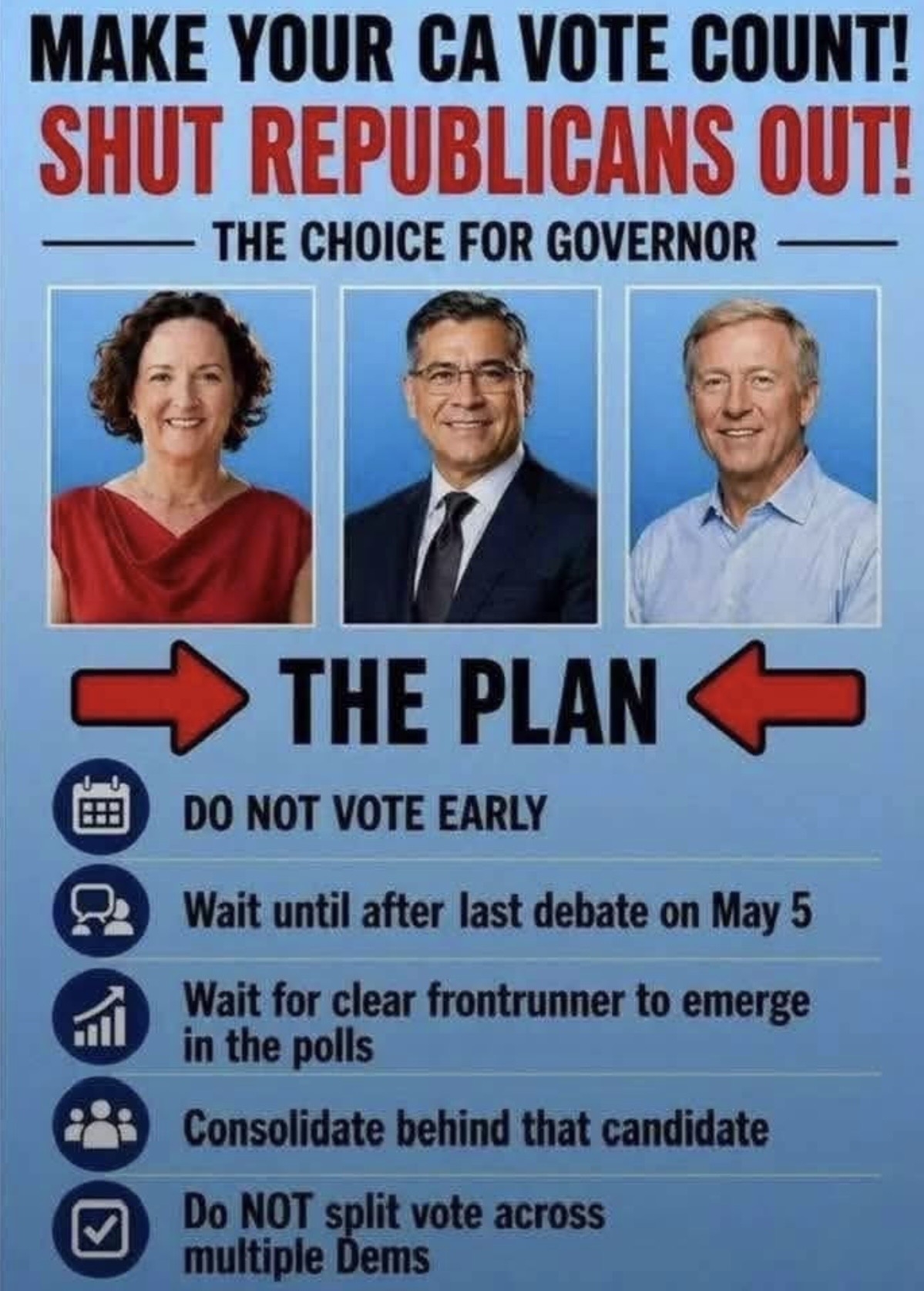 Make your California vote for Governor count! Shut out the Republicans! Watch the CNN debate on May 5, 2026.