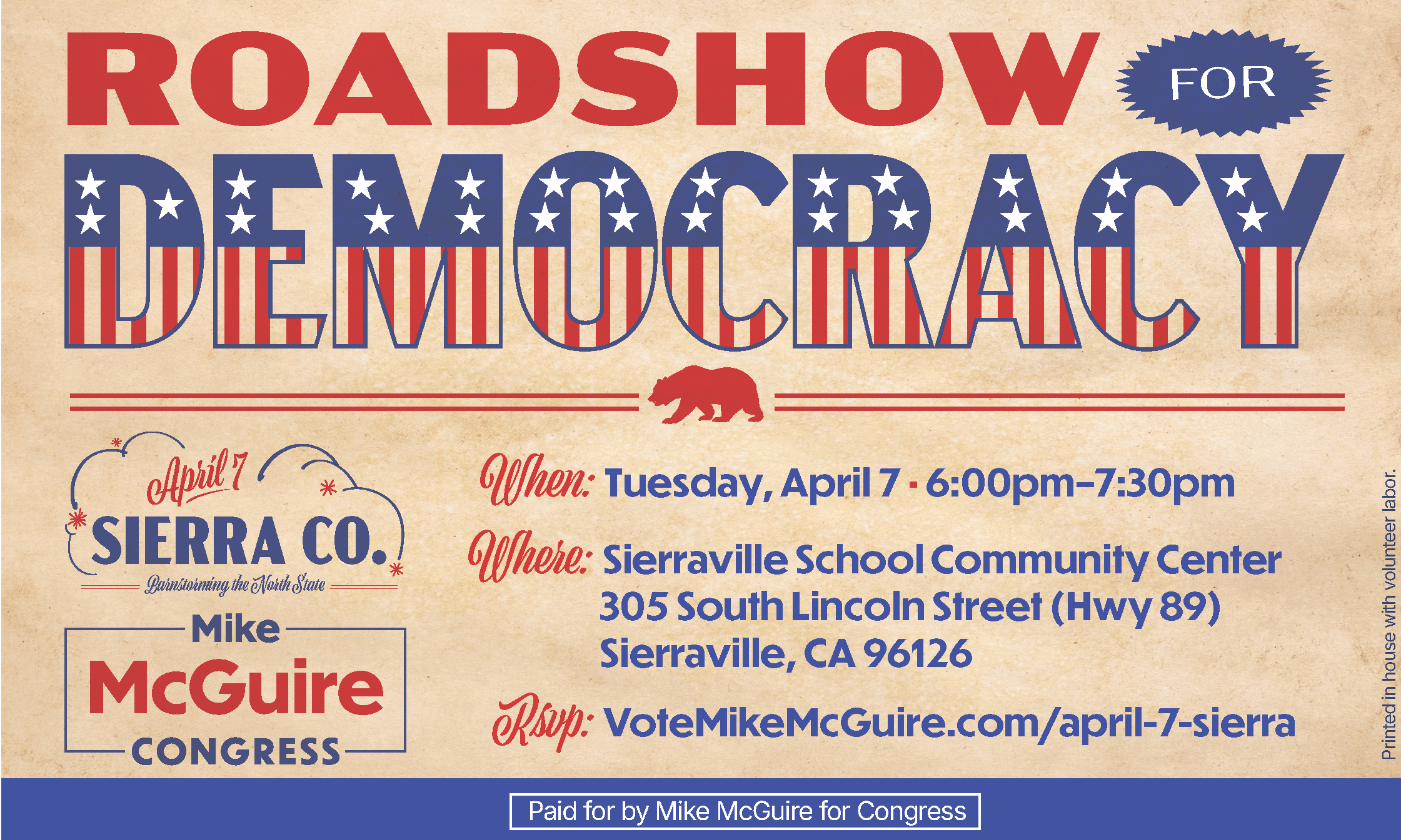 Roadshow for Democracy, Meet Mike McGuire running for Congress in CD1